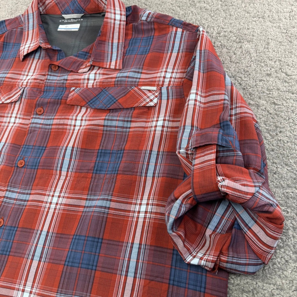 Columbia Omni-Shade Plaid Button Down Shirt Mens 2X Red Blue XS1181 Long Sleeve - Picture 13 of 14